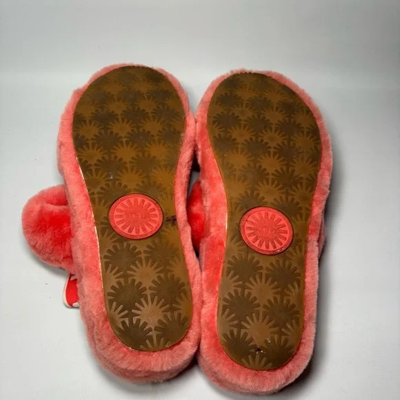 UGG Oh Yeah Fluff Womens Size 10 Coral Sheepskin Slingback Slippers Shoe - Picture 7 of 9